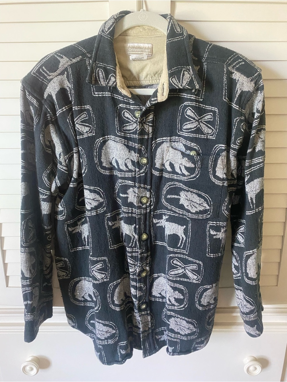 Coldwater Creek Black Graphic Nature Button-Down Shirt